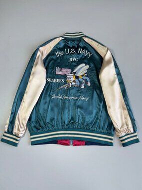 Bpcall Reversible Sukajan Souvenir Jacket U.S. Navy Seabees & Crane Embroidered